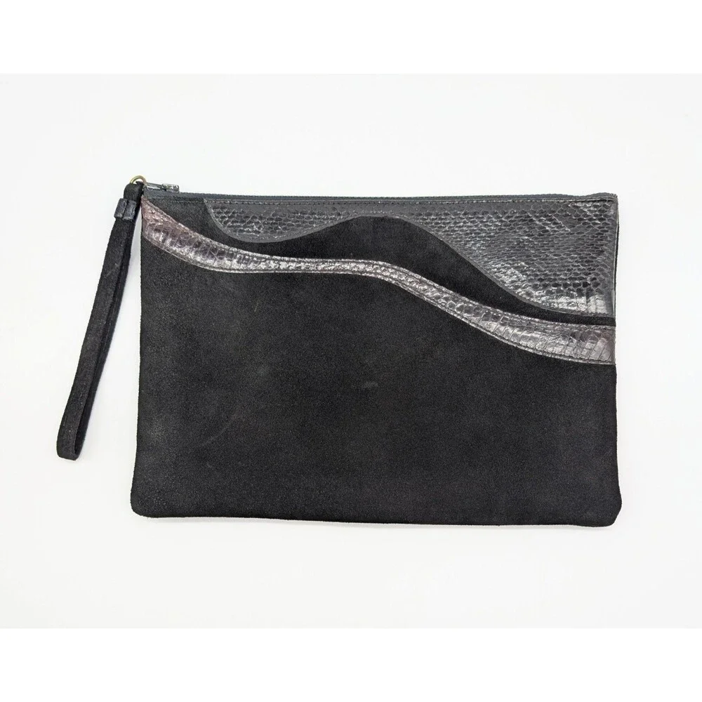Vintage Ruth Saltz Black Suede Leather Clutch Purse Handbag Wristlet
